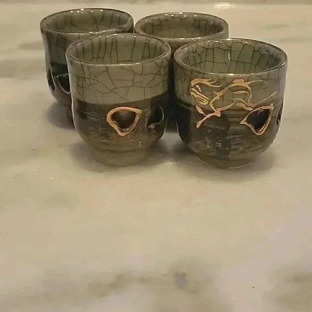 Vintage Japanese Somayaki set Vintage Soma Ware Suzuki Shoten Crackle